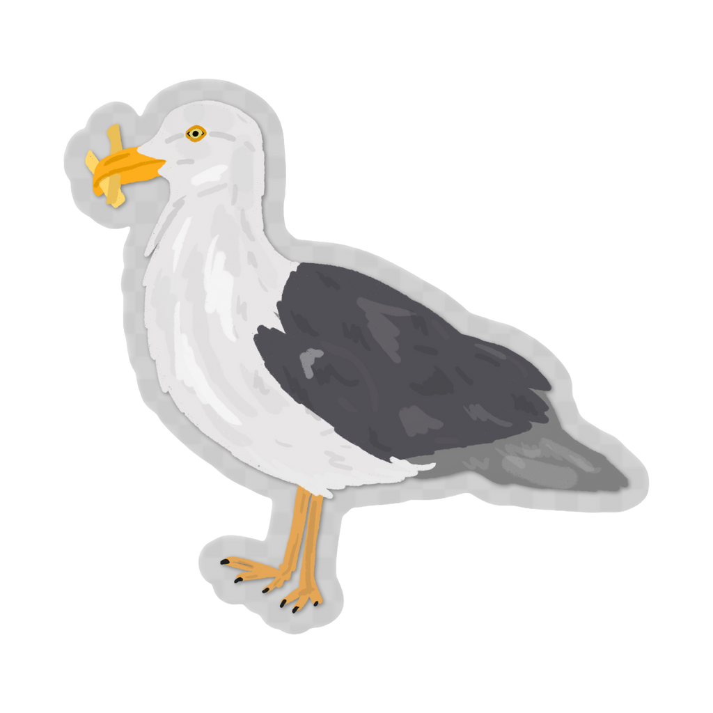 Seagull & Fries Clear Vinyl Sticker by A. Crosby Creative