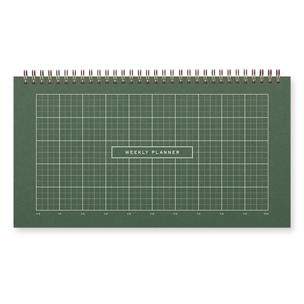 Ruler Grid Undated Weekly Planner: Forest Green | White Ink