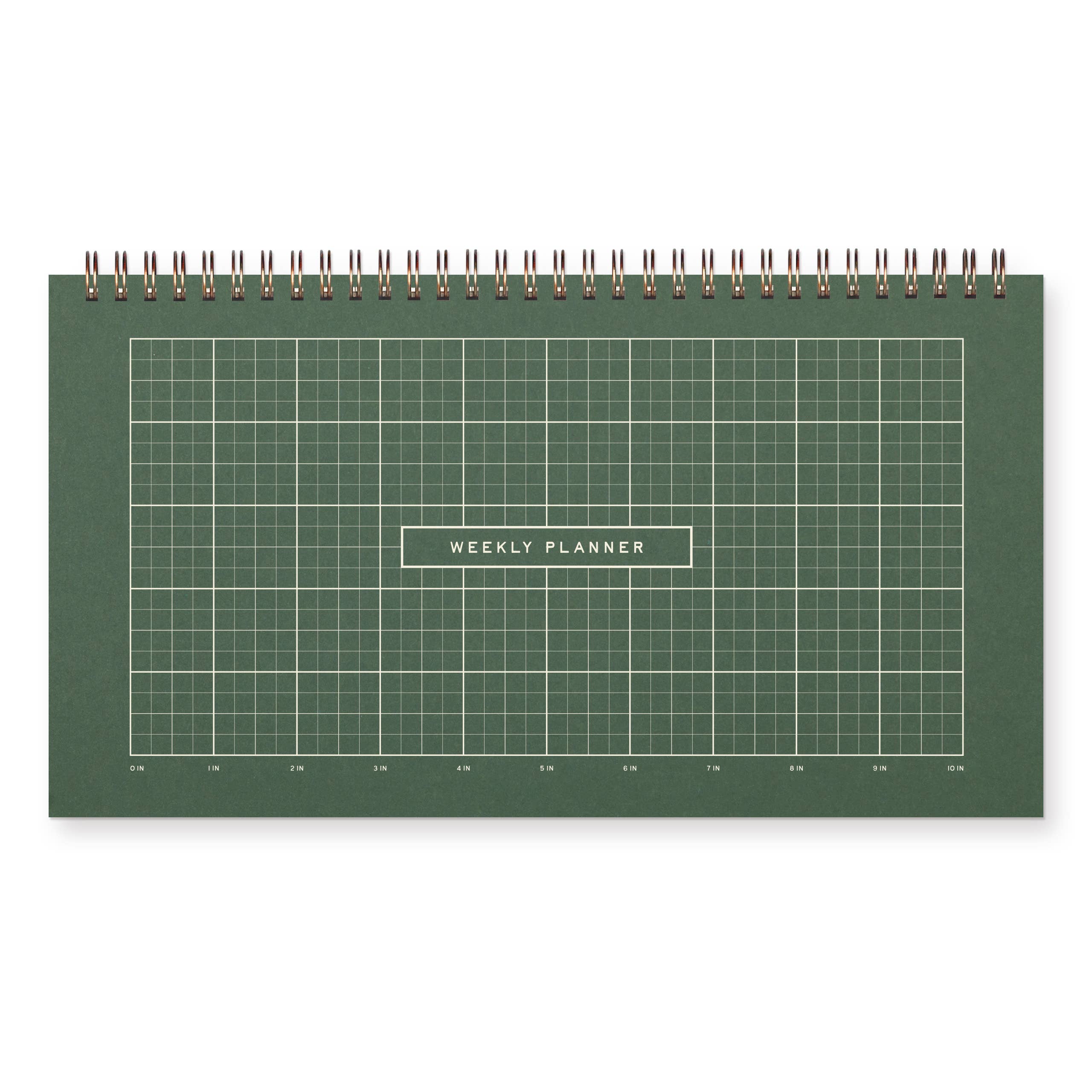 Ruler Grid Undated Weekly Planner: Forest Green | White Ink