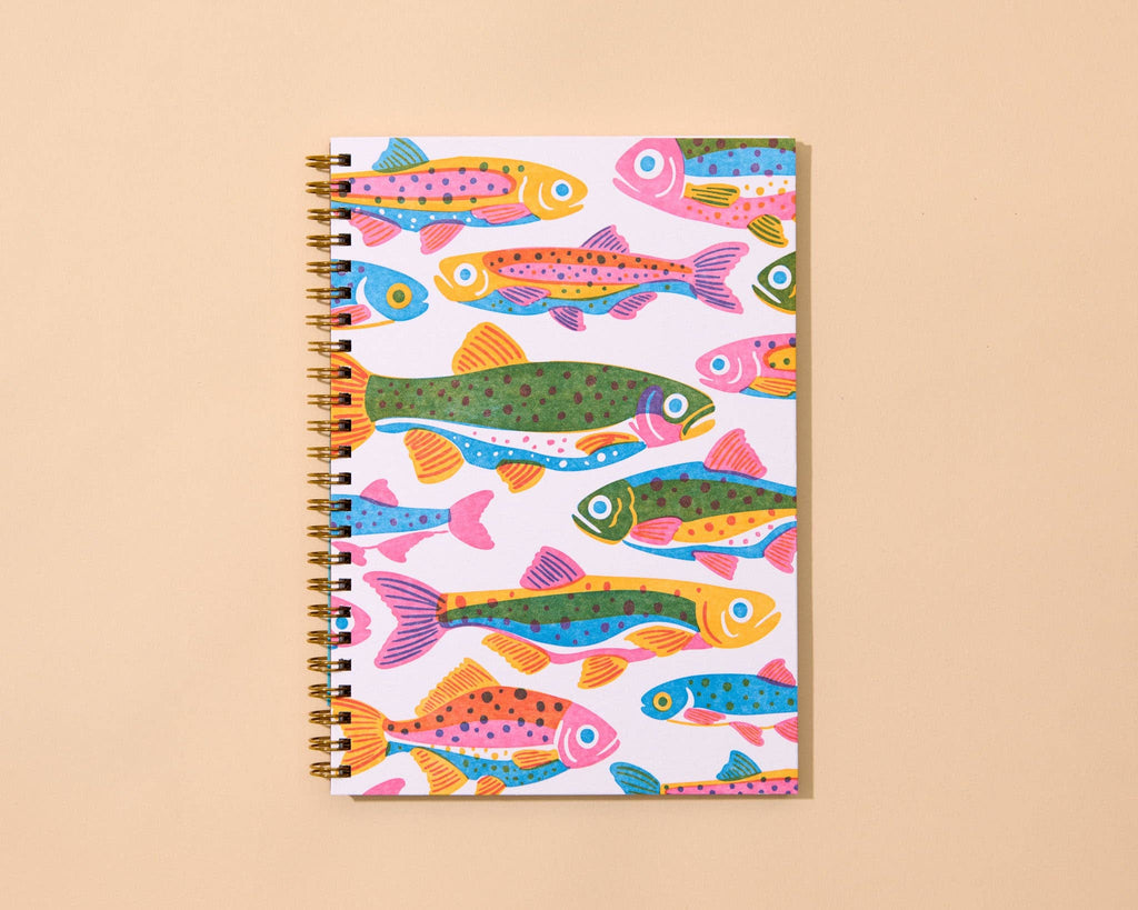 Letterpress A5 Spiral Notebook—Rainbow Trout (Colorful Fish)