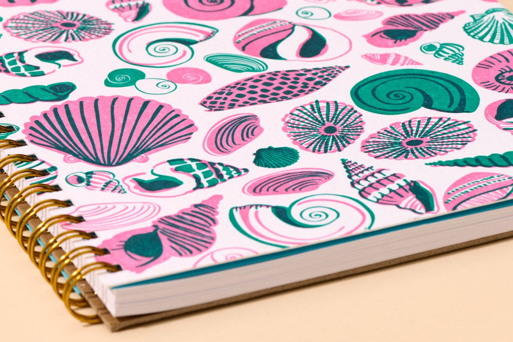 Letterpress A5 Spiral Notebook—Shell Pattern (Beach, Summer)