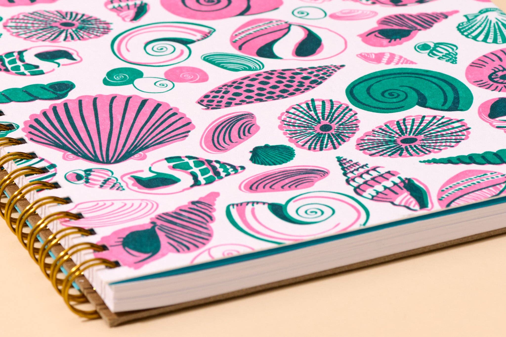 Letterpress A5 Spiral Notebook—Shell Pattern (Beach, Summer)